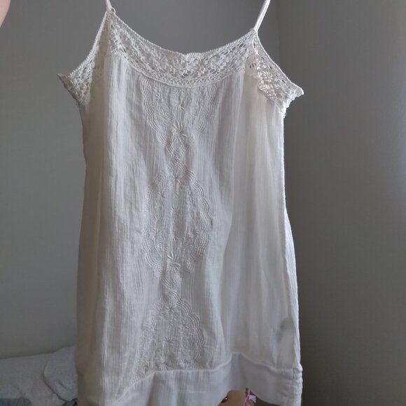 Vintage Y2K Twenty One Cream Embroidered Cotton Cami Top with Crochet Detail - Picture 1 of 6